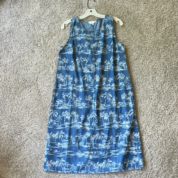 christopher and banks denim dress Christopher & Banks | Dresses | Christopher Banks Womens Tropical Print  Light Denim Sun Dress Size M